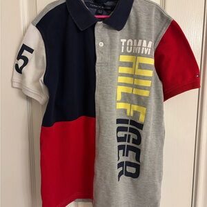 Tommy Hilfiger Polo Shirt Diagonal Pieced Color Block Boys Size Large (16/18)